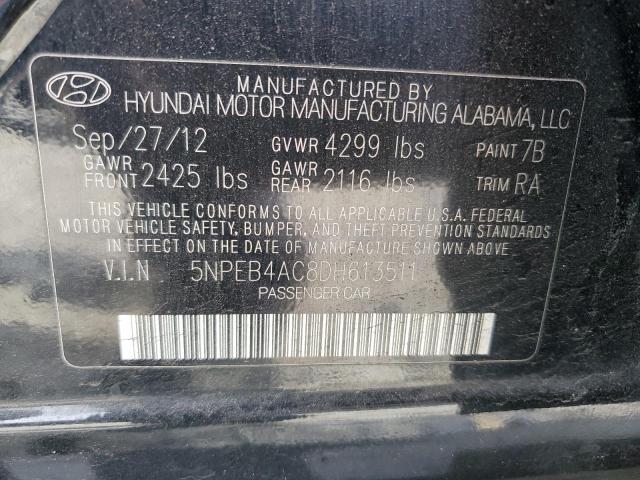 5NPEB4AC8DH613511 - 2013 HYUNDAI SONATA GLS BLACK photo 12