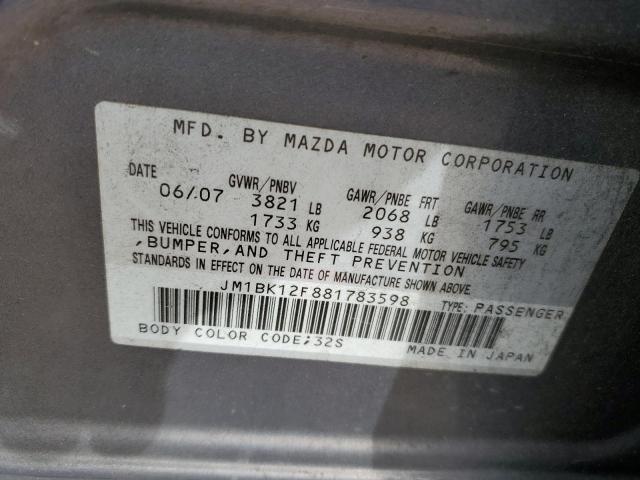 JM1BK12F881783598 - 2008 MAZDA 3 I BLACK photo 12