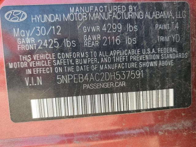 5NPEB4AC2DH537591 - 2013 HYUNDAI SONATA GLS أحمر صورة 13