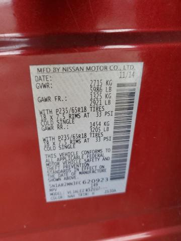 5N1AR2MN3FC620923 - 2015 NISSAN PATHFINDER S RED photo 13
