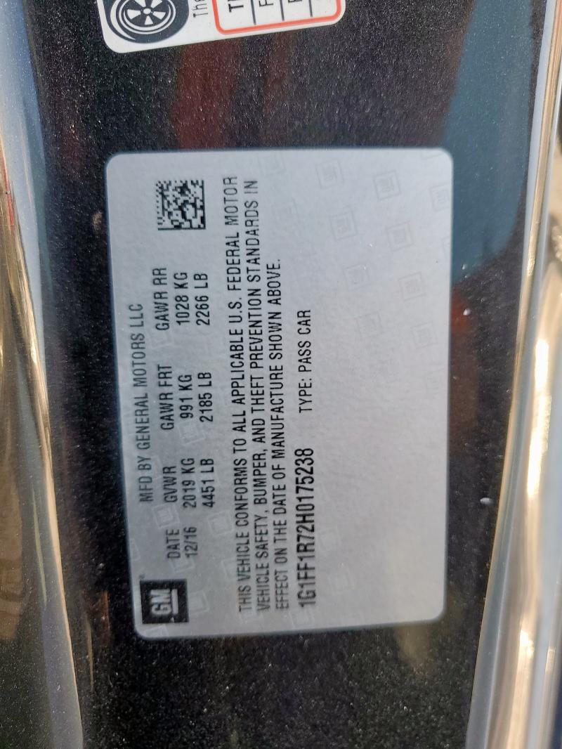 1G1FF1R72H0175238 - 2017 CHEVROLET CAMARO SS BLACK photo 12