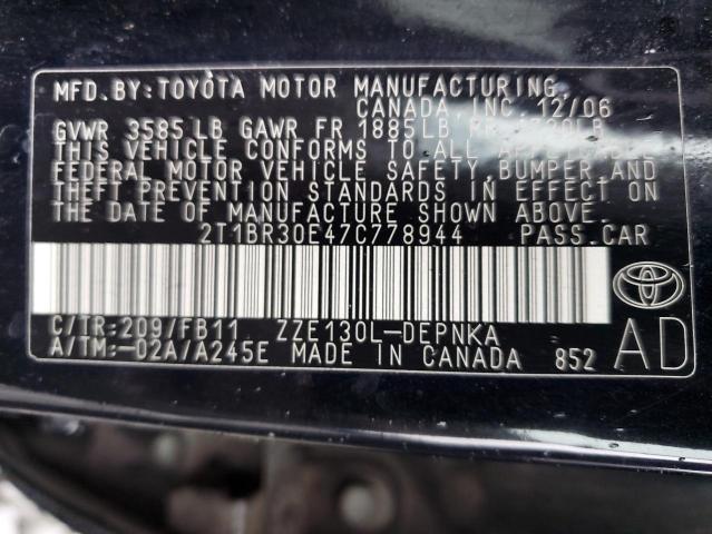 2T1BR30E47C778944 - 2007 TOYOTA COROLLA CE BLACK photo 13