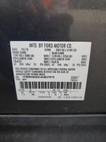 1FM5K8D8XJGB37675 - 2018 FORD EXPLORER XLT GRAY photo 13