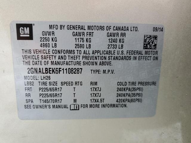 2GNALBEK6F1108287 - 2015 CHEVROLET EQUINOX LT GOLD photo 13