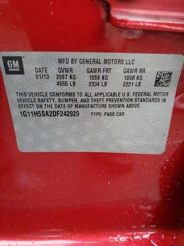 1G11H5SA2DF242929 - 2013 CHEVROLET MALIBU LTZ მუქწითელი ფოტო 12