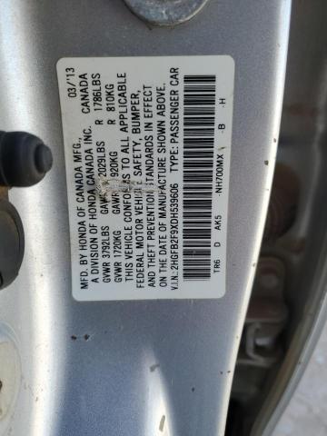 2HGFB2F9XDH539606 - 2013 HONDA CIVIC EXL ვერცხლისფერი ფოტო 12