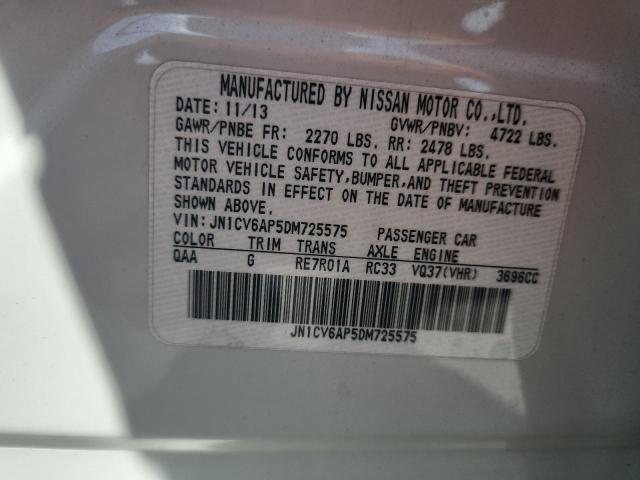JN1CV6AP5DM725575 - 2013 INFINITI G37 BASE WHITE photo 12