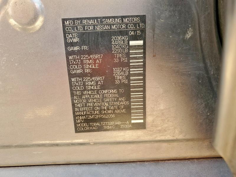 KNMAT2MT2FP562056 - 2015 NISSAN ROGUE S GRAY photo 12