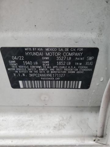 3KPC24A6XNE171127 - 2022 HYUNDAI ACCENT SE WHITE photo 13