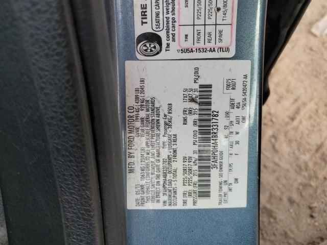 3FAHP0HA4BR331782 - 2011 FORD FUSION SE BLUE photo 12