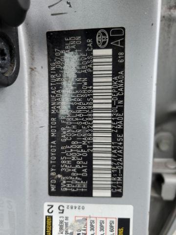 2T1BR32E88C865194 - 2008 TOYOTA COROLLA CE 银色 照片 12