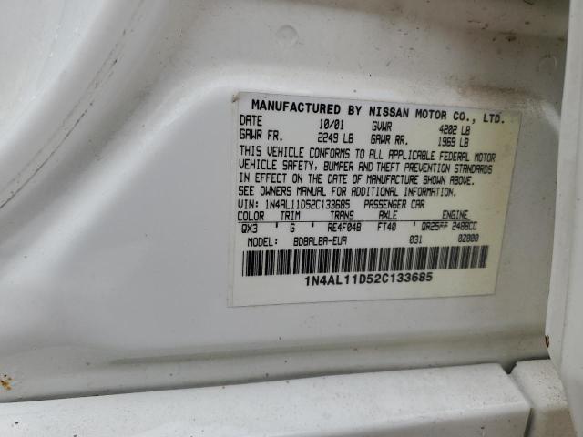 1N4AL11D52C133685 - 2002 NISSAN ALTIMA BASE თეთრი ფოტო 12