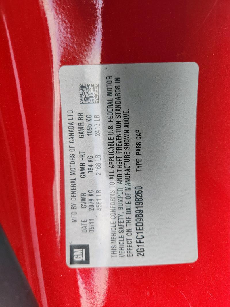 2G1FC1ED9B9198260 - 2011 CHEVROLET CAMARO LT 红色 照片 12