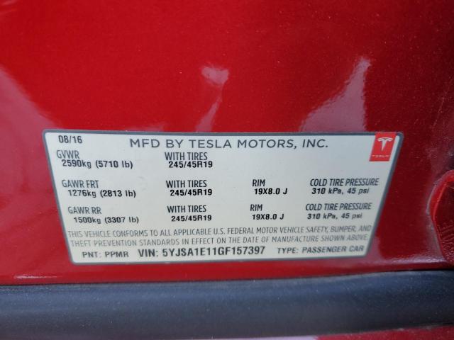 5YJSA1E11GF157397 - 2016 TESLA MODEL S RED photo 12