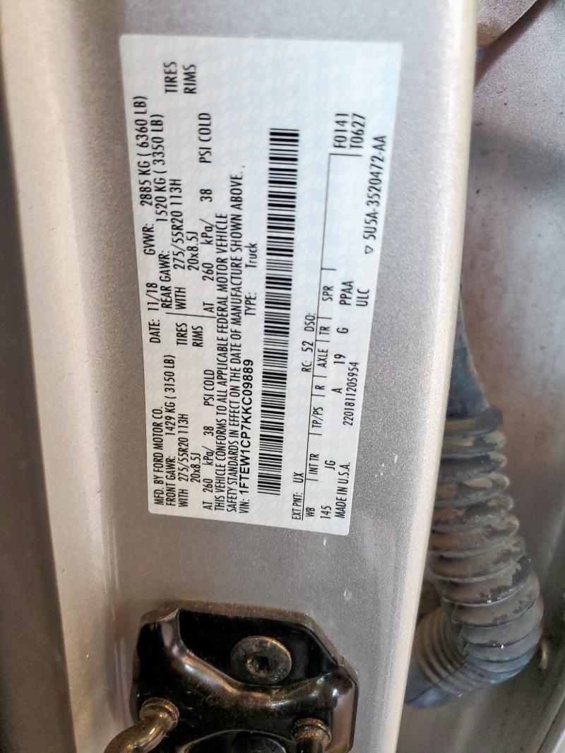 1FTEW1CP7KKC09889 - 2019 FORD F150 SUPERCREW SILVER photo 12