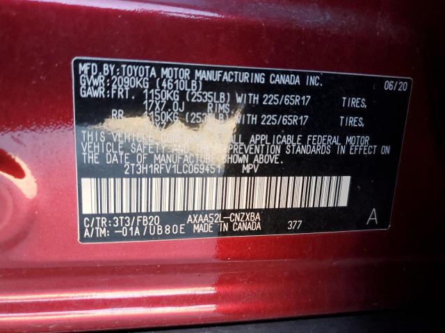 2T3H1RFV1LC069451 - 2020 TOYOTA RAV4 LE RED photo 14