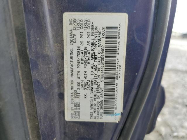 5TBBT4415YS049402 - 2000 TOYOTA TUNDRA ACCESS CAB 蓝色 照片 12