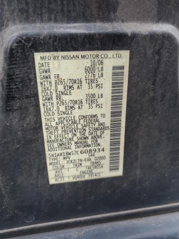5N1AR18W57C608934 - 2007 NISSAN PATHFINDER LE BLACK photo 12