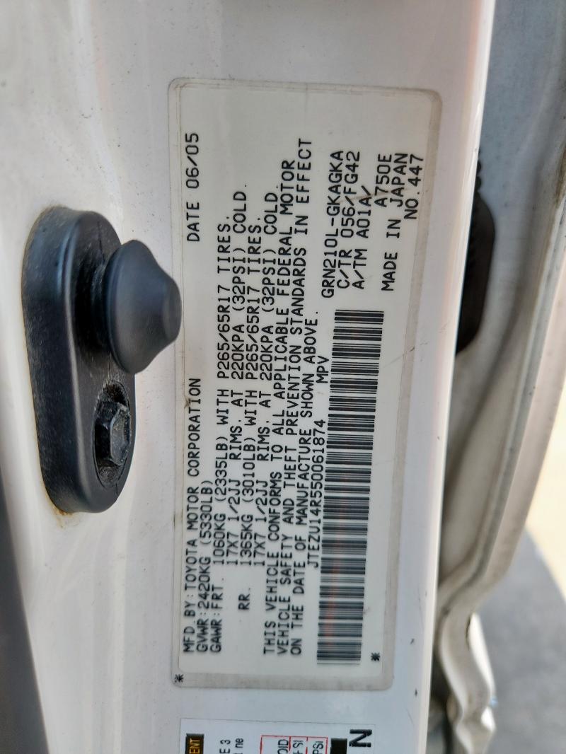 JTEZU14R550061874 - 2005 TOYOTA 4RUNNER SR5 白色 照片 14
