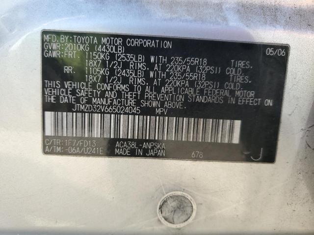 JTMZD32V665024045 - 2006 TOYOTA RAV4 SPORT SILVER photo 12