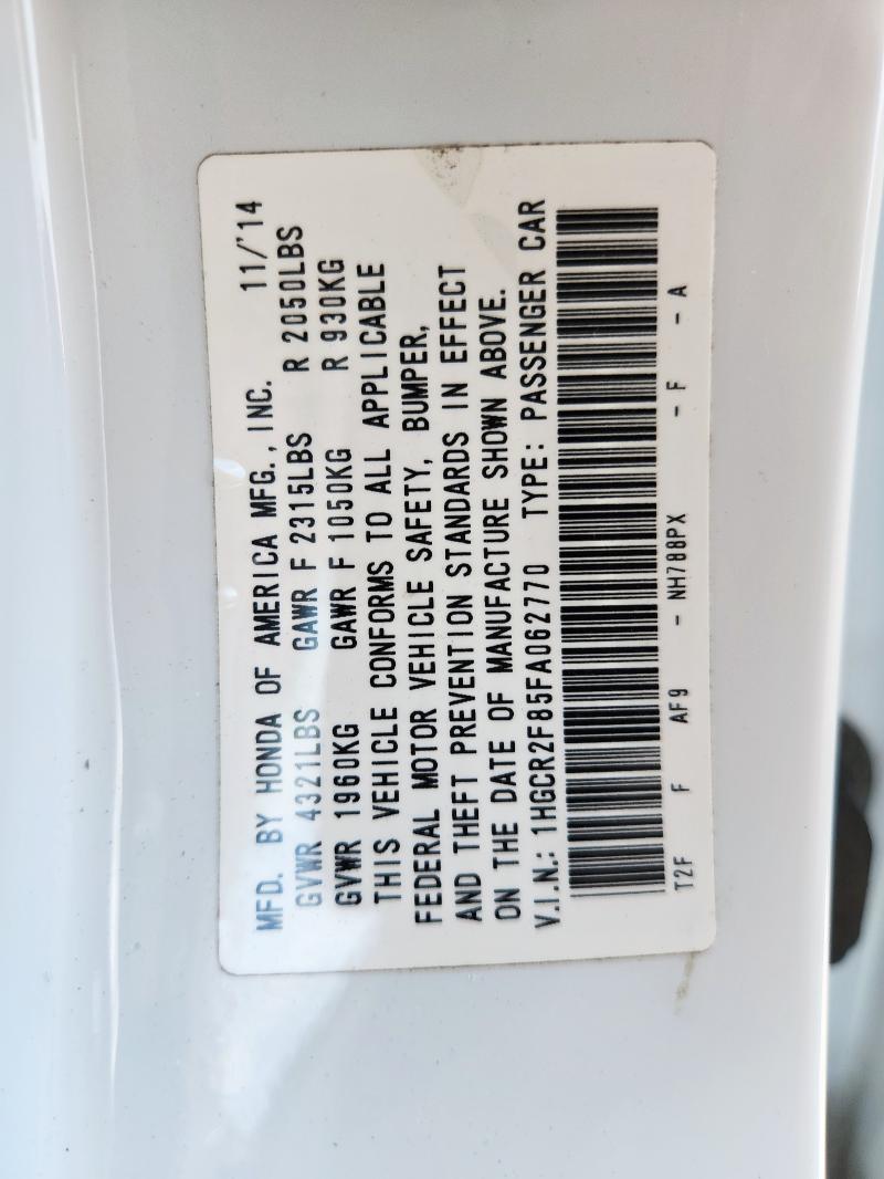 1HGCR2F85FA062770 - 2015 HONDA ACCORD EXL WHITE photo 12