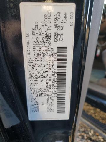 5TBRT34153S377047 - 2003 TOYOTA TUNDRA ACCESS CAB SR5 BLACK photo 12