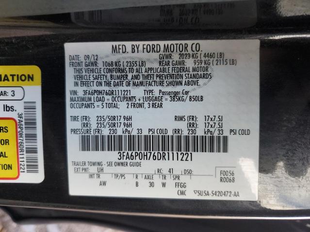 3FA6P0H76DR111221 - 2013 FORD FUSION SE BLACK photo 12