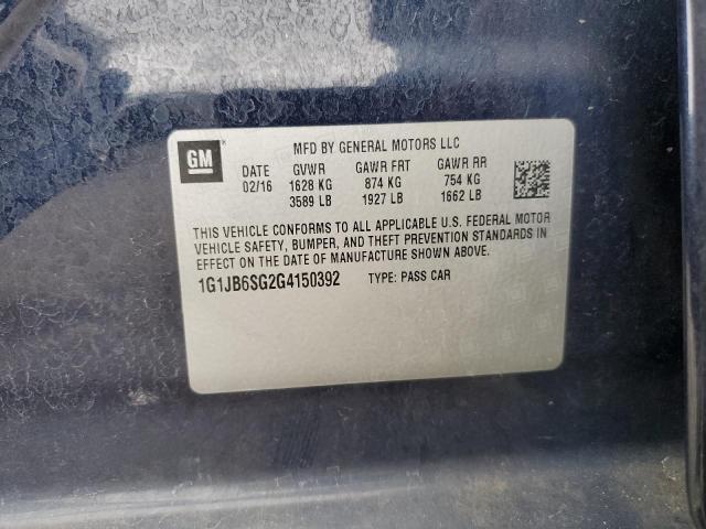 1G1JB6SG2G4150392 - 2016 CHEVROLET SONIC LS BLUE photo 12