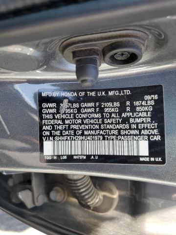 SHHFK7H29HU401979 - 2017 HONDA CIVIC LX GRAY photo 12