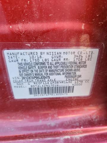 3N1CN7AP9KL820475 - 2019 NISSAN VERSA S Qırmızı foto 13