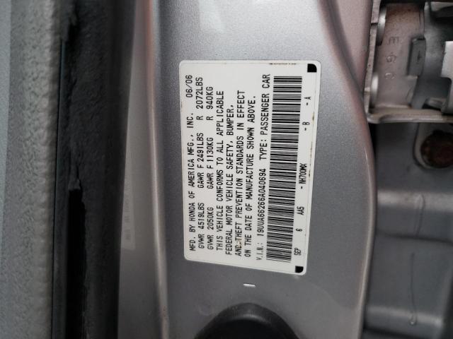 19UUA66266A040694 - 2006 ACURA 3.2TL SILVER photo 12