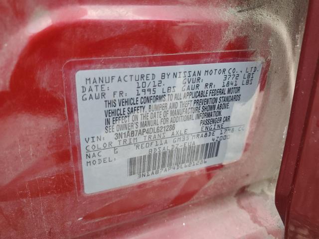 3N1AB7AP4DL621286 - 2013 NISSAN SENTRA S 红色 照片 13