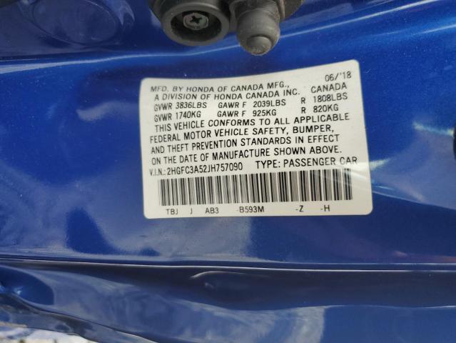 2HGFC3A52JH757090 - 2018 HONDA CIVIC SI ლურჯი ფოტო 12