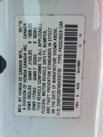 2HGFC3B74GH352759 - 2016 HONDA CIVIC EXL თეთრი ფოტო 12