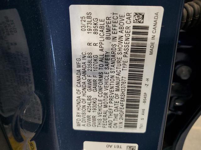 2HGFE4F8XSH337677 - 2025 HONDA CIVIC SPORT GRAY photo 12