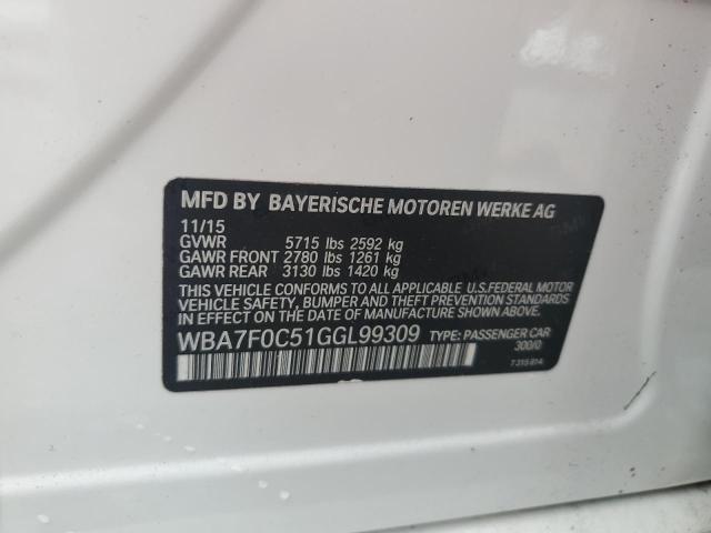 WBA7F0C51GGL99309 - 2016 BMW 750 I WHITE photo 12