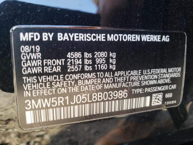 3MW5R1J05L8B03986 - 2020 BMW 330I BLACK photo 12