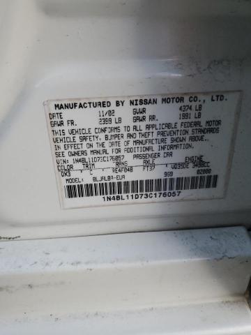 1N4BL11D73C176057 - 2003 NISSAN ALTIMA SE WHITE photo 13