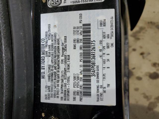 3FAFP08136R126175 - 2006 FORD FUSION SEL BLACK photo 12