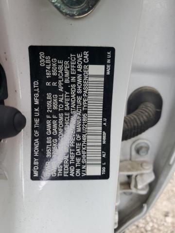 SHHFK7H49LU221895 - 2020 HONDA CIVIC SPORT WHITE photo 12