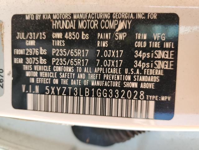 5XYZT3LB1GG332028 - 2016 HYUNDAI SANTA FE S WHITE photo 13