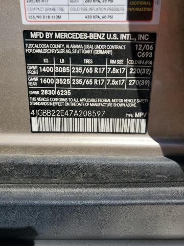 4JGBB22E47A208597 - 2007 MERCEDES-BENZ ML 320 CDI BEIGE photo 13