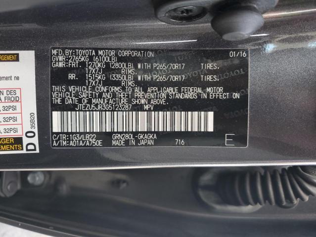 JTEZU5JR3G5123287 - 2016 TOYOTA 4RUNNER SR5 GRAY photo 13