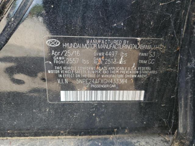 5NPE24AFXGH433364 - 2016 HYUNDAI SONATA SE შავი ფოტო 12