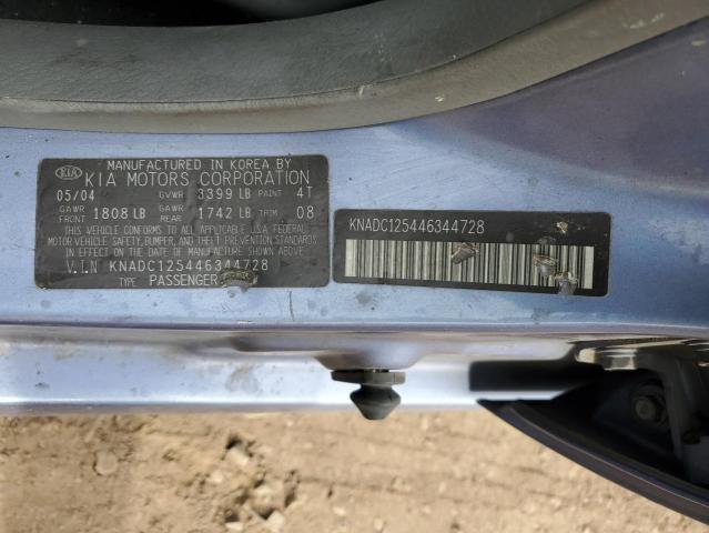 KNADC125446344728 - 2004 KIA RIO BLUE photo 12