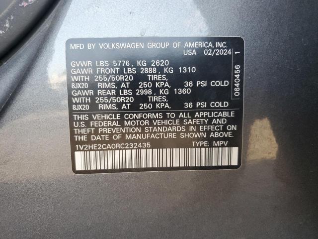 1V2HE2CA0RC232435 - 2024 VOLKSWAGEN ATLAS CROS SE Серый фото 13