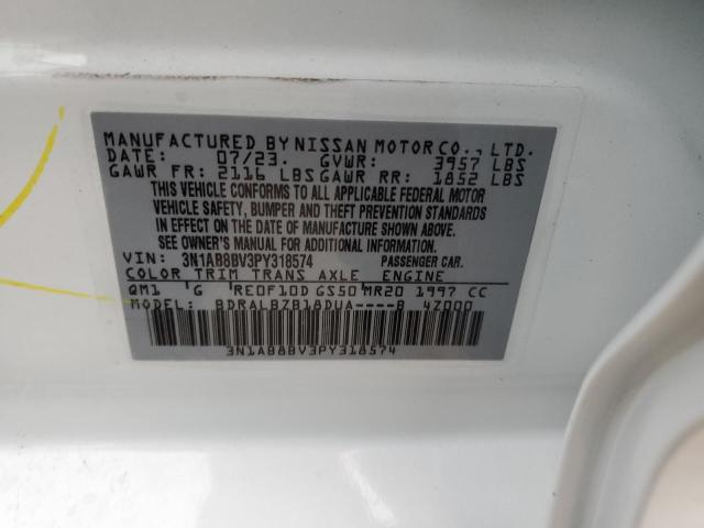 3N1AB8BV3PY318574 - 2023 NISSAN SENTRA S WHITE photo 12