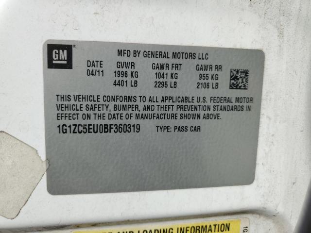 1G1ZC5EU0BF360319 - 2011 CHEVROLET MALIBU 1LT WHITE photo 12