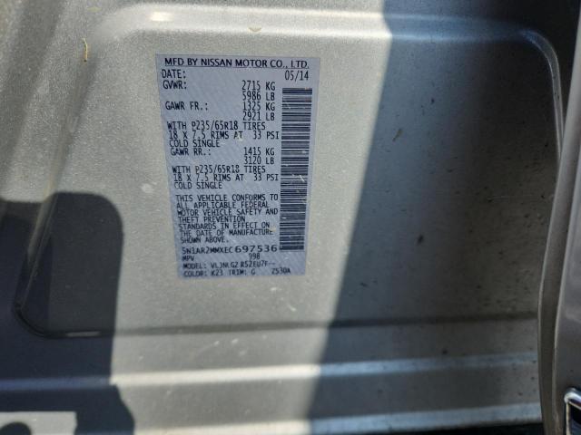 5N1AR2MMXEC697536 - 2014 NISSAN PATHFINDER S SILVER photo 12