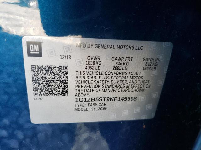 1G1ZB5ST9KF145598 - 2019 CHEVROLET MALIBU LS BLUE photo 12